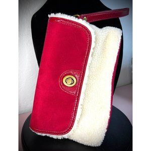 Bath and Body Works Wristlet Sueded Red and Wooly White 8 x 6 Inch